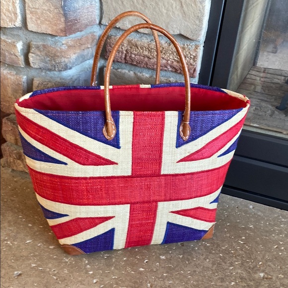 Handbags - Red and Blue Burlap Tote Bag with Union Jack Design Great Britain British Market